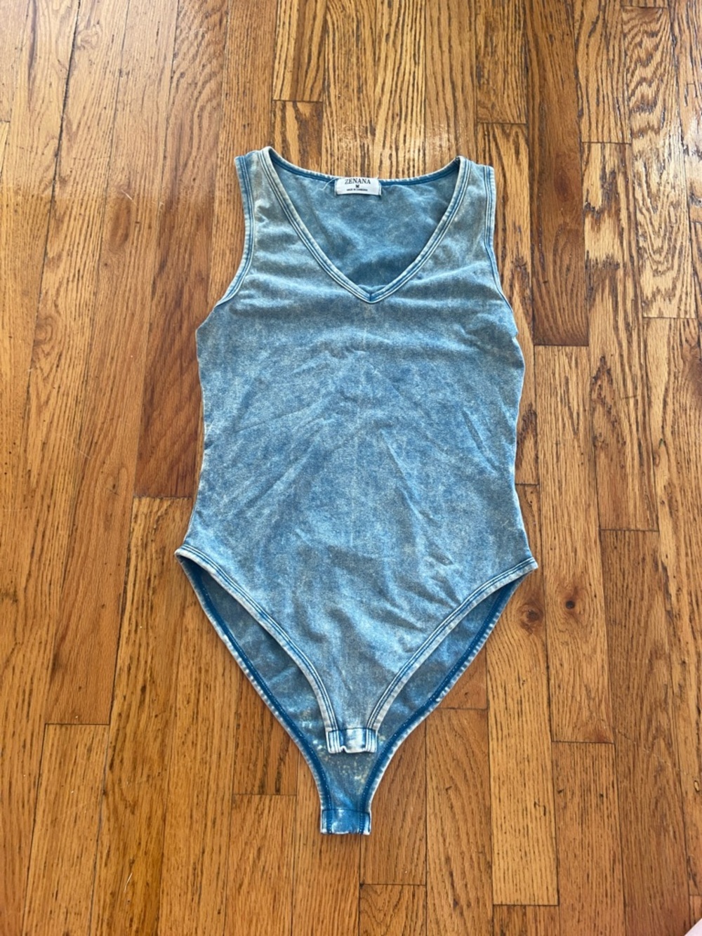 Zenana Outfitters Washed Blue V-Neck One-Piece Bodysuit